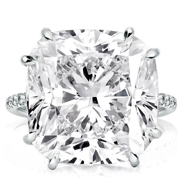Cushion Cut Sterling Silver Engagement Ring with Double Prong Setting