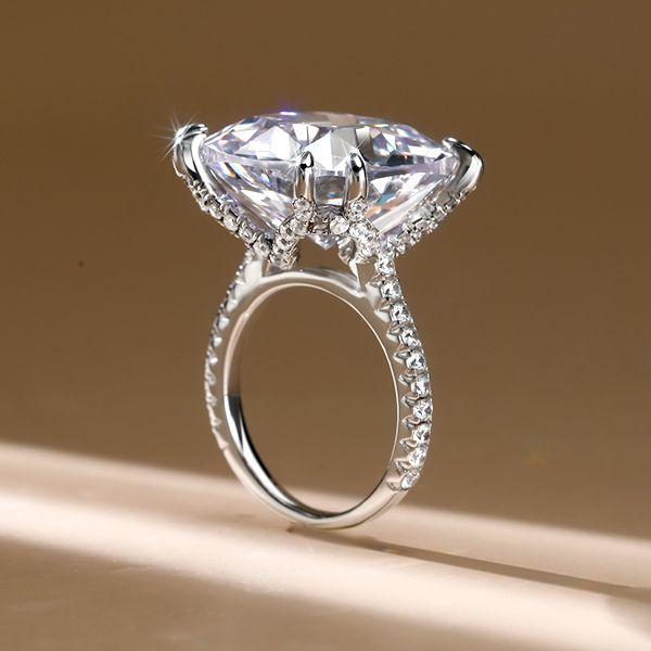 Cushion Cut Sterling Silver Engagement Ring with Double Prong Setting