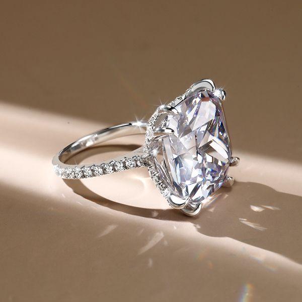Cushion Cut Sterling Silver Engagement Ring with Double Prong Setting