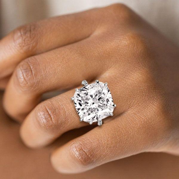 Cushion Cut Sterling Silver Engagement Ring with Double Prong Setting