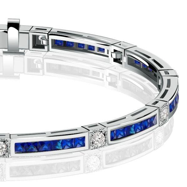Princess Cut Blue Sapphire Tennis Bracelet in Rhodium-Plated 925 Sterling Silver
