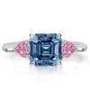 Three Stone Blue Topaz Engagement Ring in 925 Sterling Silver with Asscher and Heart Cut Stones