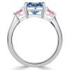 Three Stone Blue Topaz Engagement Ring in 925 Sterling Silver with Asscher and Heart Cut Stones