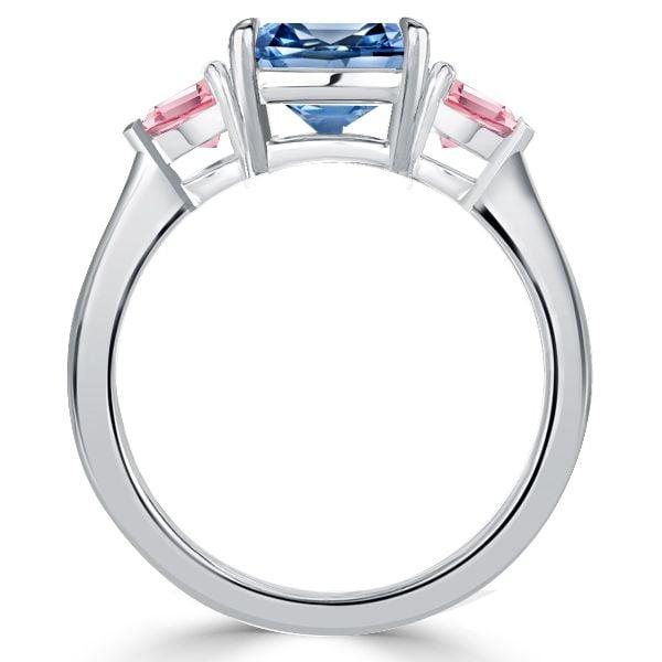 Three Stone Blue Topaz Engagement Ring in 925 Sterling Silver with Asscher and Heart Cut Stones