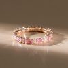 Baguette Cut Pink Eternity Wedding Band in Rhodium Plated 925 Sterling Silver