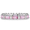 Baguette Cut Pink Eternity Wedding Band in Rhodium Plated 925 Sterling Silver