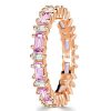 Baguette Cut Pink Eternity Wedding Band in Rhodium Plated 925 Sterling Silver
