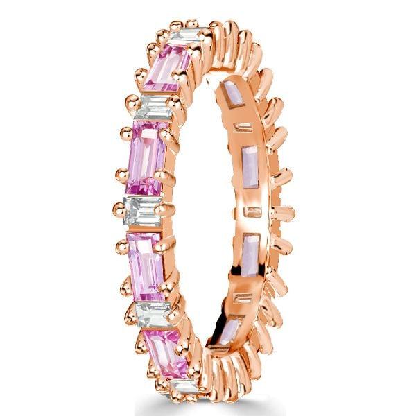 Baguette Cut Pink Eternity Wedding Band in Rhodium Plated 925 Sterling Silver
