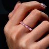 Baguette Cut Pink Eternity Wedding Band in Rhodium Plated 925 Sterling Silver
