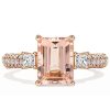 Rose Gold Morganite Emerald Cut Promise Ring - 18K Plated Sterling Silver