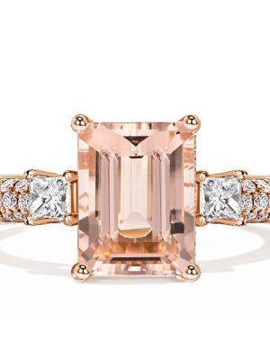 Rose Gold Morganite Emerald Cut Promise Ring - 18K Plated Sterling Silver
