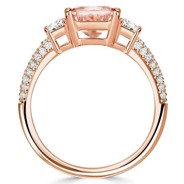 Rose Gold Morganite Emerald Cut Promise Ring - 18K Plated Sterling Silver