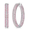 Micro-Pave Pink Sapphire Oval Hoop Earrings in 925 Sterling Silver for Women