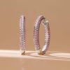 Micro-Pave Pink Sapphire Oval Hoop Earrings in 925 Sterling Silver for Women