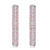 Micro-Pave Pink Sapphire Oval Hoop Earrings in 925 Sterling Silver for Women