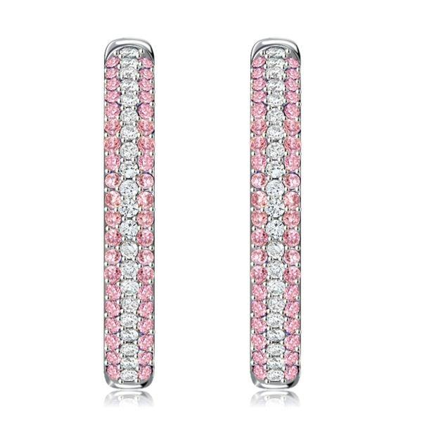 Micro-Pave Pink Sapphire Oval Hoop Earrings in 925 Sterling Silver for Women