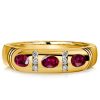 Oval Cut Ruby Band Ring - 18K Gold Plated Sterling Silver - 0.54 CT. TW.
