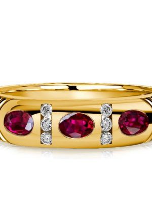 Oval Cut Ruby Band Ring - 18K Gold Plated Sterling Silver - 0.54 CT. TW.