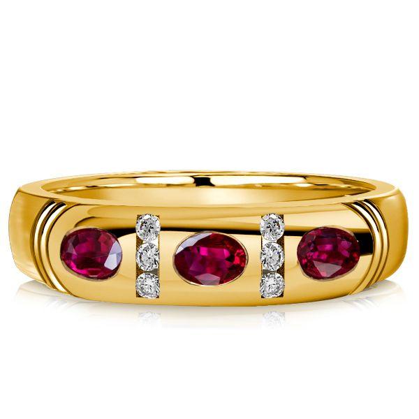 Oval Cut Ruby Band Ring - 18K Gold Plated Sterling Silver - 0.54 CT. TW.