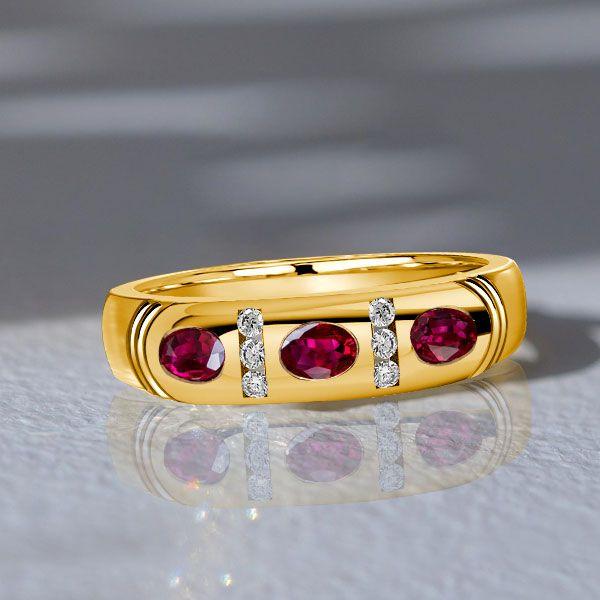 Oval Cut Ruby Band Ring - 18K Gold Plated Sterling Silver - 0.54 CT. TW.