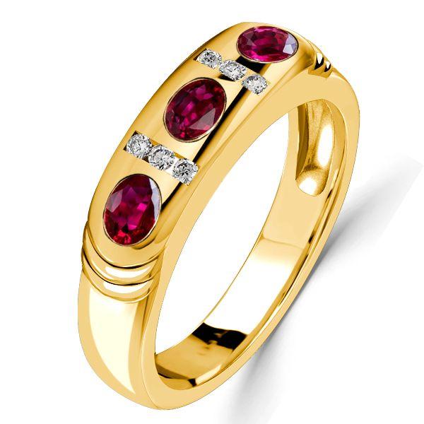 Oval Cut Ruby Band Ring - 18K Gold Plated Sterling Silver - 0.54 CT. TW.