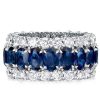 Sterling Silver Eternity Wedding Band with Triple Row Blue Oval & Round Cut Stones