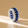 Sterling Silver Eternity Wedding Band with Triple Row Blue Oval & Round Cut Stones