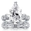 Pear Cut White Sapphire Bridal Set in 925 Sterling Silver - Solitaire Ribbon Design