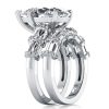 Pear Cut White Sapphire Bridal Set in 925 Sterling Silver - Solitaire Ribbon Design