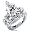 Pear Cut White Sapphire Bridal Set in 925 Sterling Silver - Solitaire Ribbon Design