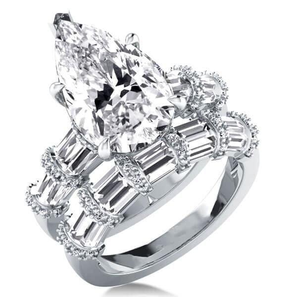 Pear Cut White Sapphire Bridal Set in 925 Sterling Silver - Solitaire Ribbon Design