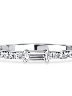 White Sapphire Baguette Half Eternity Band in Sterling Silver