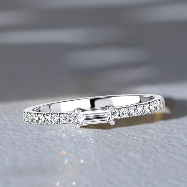 White Sapphire Baguette Half Eternity Band in Sterling Silver