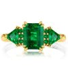 Emerald Cut Emerald Engagement Ring - Golden Three Stone Ring in 18K Gold Plated Sterling Silver