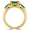 Emerald Cut Emerald Engagement Ring - Golden Three Stone Ring in 18K Gold Plated Sterling Silver