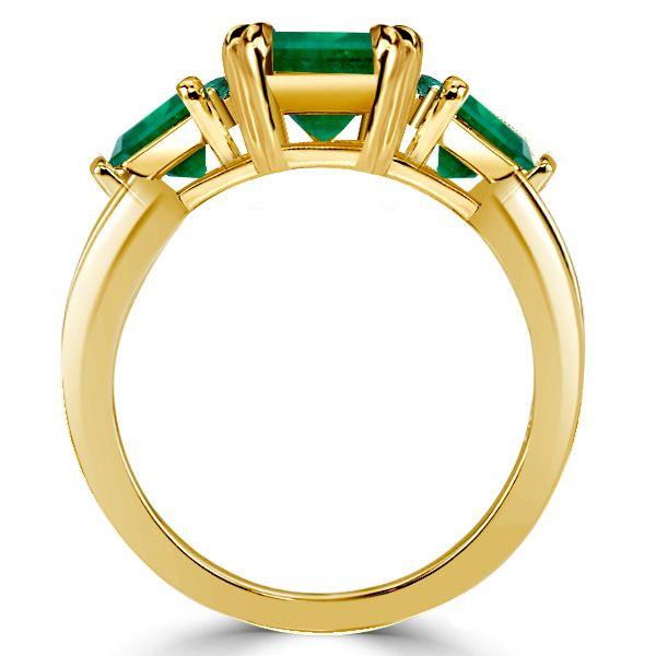 Emerald Cut Emerald Engagement Ring - Golden Three Stone Ring in 18K Gold Plated Sterling Silver