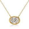 Oval Cut Bezel Setting Diamond Accent Short Necklace for Women in 925 Sterling Silver