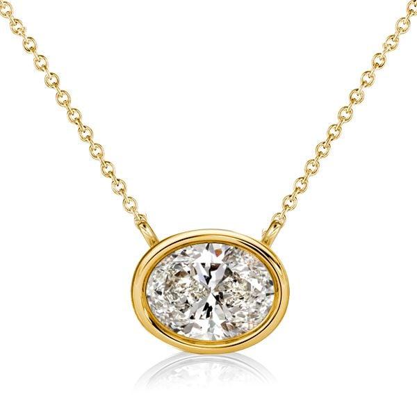 Oval Cut Bezel Setting Diamond Accent Short Necklace for Women in 925 Sterling Silver