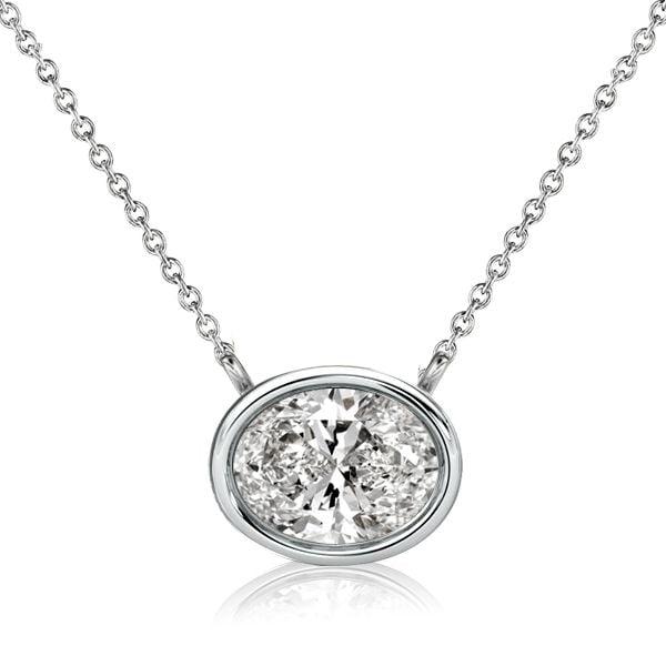 Oval Cut Bezel Setting Diamond Accent Short Necklace for Women in 925 Sterling Silver