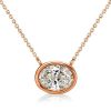 Oval Cut Bezel Setting Diamond Accent Short Necklace for Women in 925 Sterling Silver