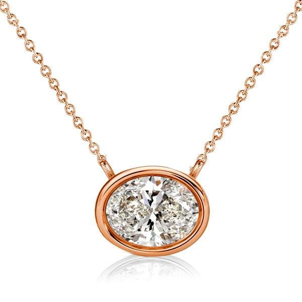 Oval Cut Bezel Setting Diamond Accent Short Necklace for Women in 925 Sterling Silver