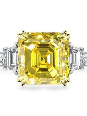 Asscher Cut Three Stone Engagement Ring - Sterling Silver, Milgrain Detail