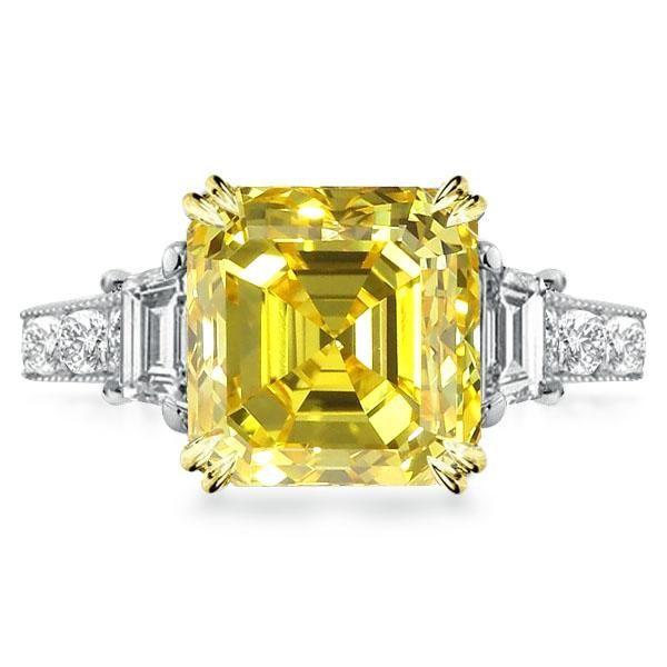 Asscher Cut Three Stone Engagement Ring - Sterling Silver, Milgrain Detail