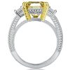 Asscher Cut Three Stone Engagement Ring - Sterling Silver, Milgrain Detail