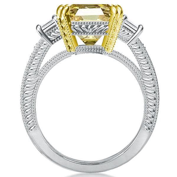 Asscher Cut Three Stone Engagement Ring - Sterling Silver, Milgrain Detail