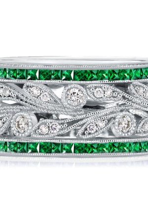 Round White Simulated Diamond Wedding Band - Sterling Silver Princess Cut Emerald Sapphire