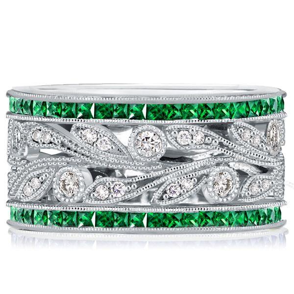 Round White Simulated Diamond Wedding Band - Sterling Silver Princess Cut Emerald Sapphire