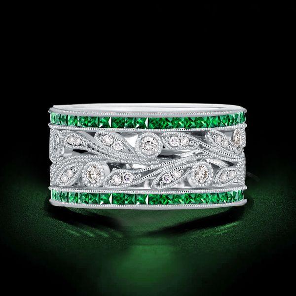 Round White Simulated Diamond Wedding Band - Sterling Silver Princess Cut Emerald Sapphire