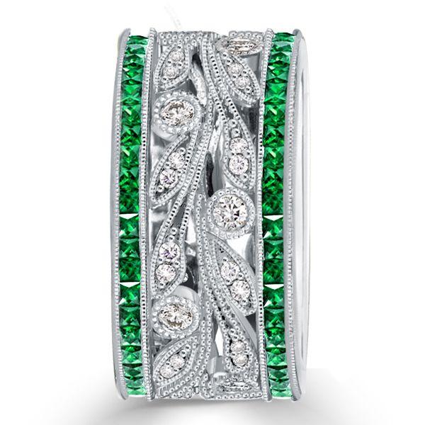 Round White Simulated Diamond Wedding Band - Sterling Silver Princess Cut Emerald Sapphire