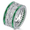 Round White Simulated Diamond Wedding Band - Sterling Silver Princess Cut Emerald Sapphire